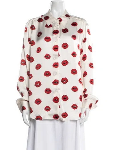 Pre-owned Khaite Graphic Print Long Sleeve Button-up Top In White