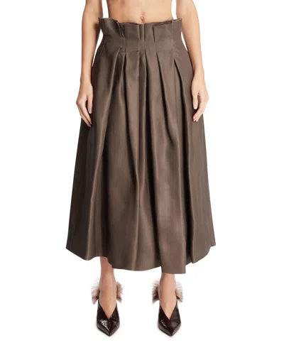 Khaite Gray Astrid Pleated Midi Skirt In Gray Grigio   #626262