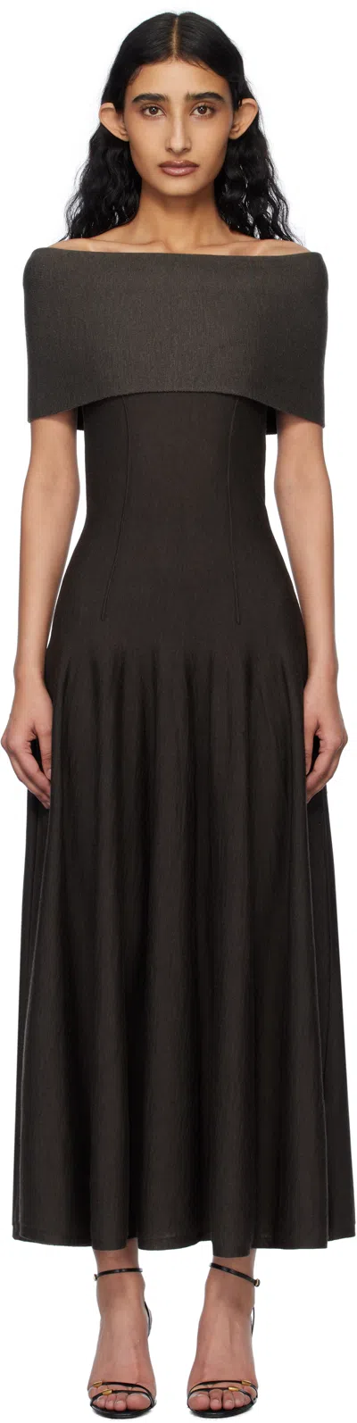 Khaite Bruna Off-the-shoulder Gathered Stretch-jersey Maxi Dress In Nero