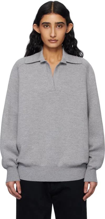 Khaite Long-sleeved Knitted Polo Shirt In Grey
