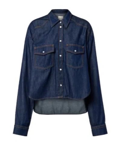 Khaite Neutrals Grenon Cropped Denim Cotton Shirt In Blue