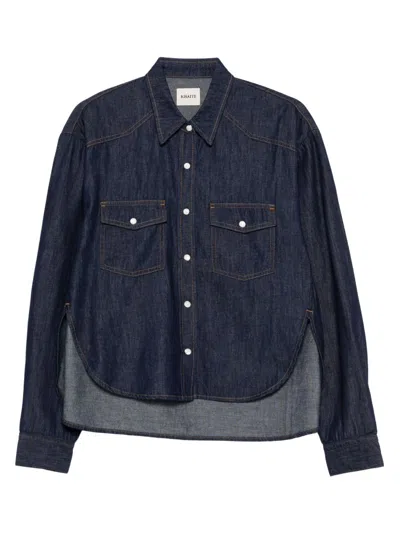 Khaite Neutrals Grenon Cropped Denim Cotton Shirt In Blue