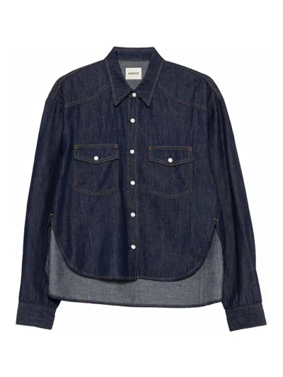 Khaite Neutrals Grenon Cropped Denim Cotton Shirt In Blue