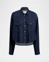 Khaite Neutrals Grenon Cropped Denim Cotton Shirt In Blue