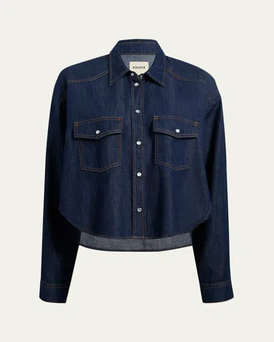 Khaite Neutrals Grenon Cropped Denim Cotton Shirt In Blue