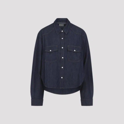Khaite Neutrals Grenon Cropped Denim Cotton Shirt In Blue