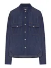 Khaite Neutrals Grenon Cropped Denim Cotton Shirt In Blue