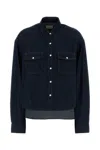 Khaite Neutrals Grenon Cropped Denim Cotton Shirt In Blue
