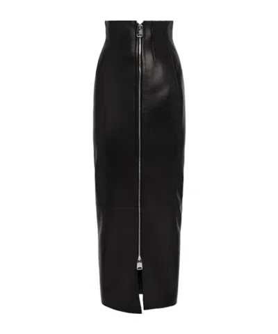 Khaite Gres Leather A-line Midi Skirt In Black