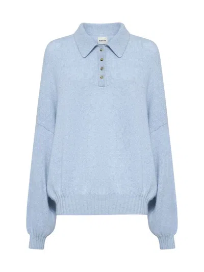 Khaite Rene Long Sleeve Cashmere Polo Sweater In Grey