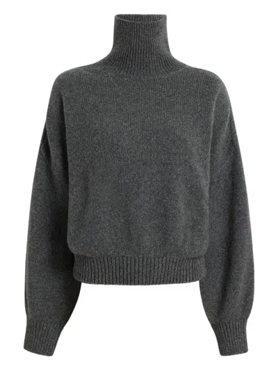 KHAITE GREY HIGH-NECK SWEATER