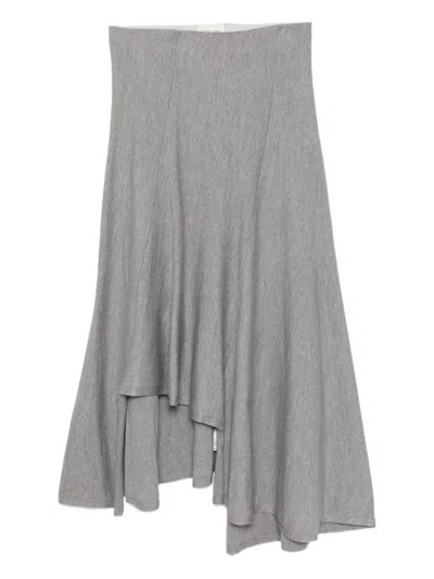 KHAITE GREY WOOL MIDI SKIRT