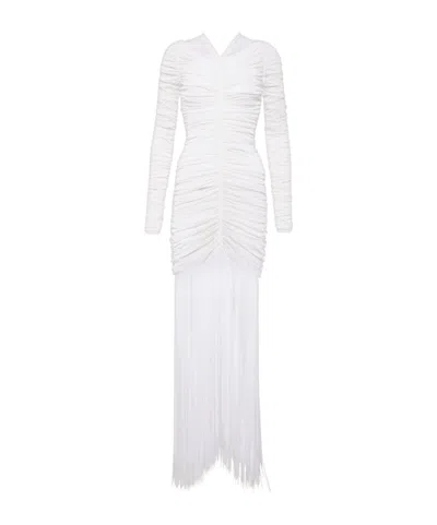 Khaite Guisa Fringed Shirred Silk-blend Gown In White