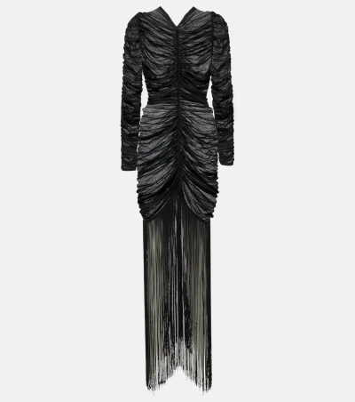 Khaite Guisa Fringed Silk-blend Maxi Dress In Black