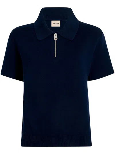 Khaite Gulliame Zip-up Knit Wool-blend Polo Top In Blue