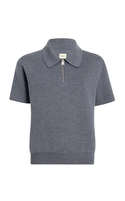 Khaite Gulliame Zip-up Knit Wool-blend Polo Top In Grey