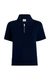 Khaite Gulliame Zip-up Knit Wool-blend Polo Top In Navy