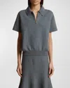 Khaite Gulliame Zip-up Knit Wool-blend Polo Top In Sterling