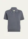 Khaite Gulliame Zip-up Knit Wool-blend Polo Top In Sterling