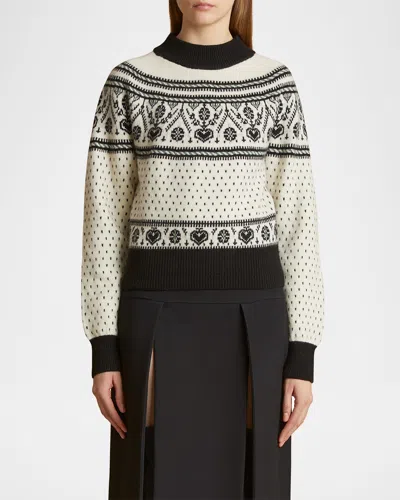 KHAITE GUY INTARSIA MOCK NECK CASHMERE SWEATER