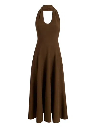 Khaite Halterneck Midi Dress In Brown