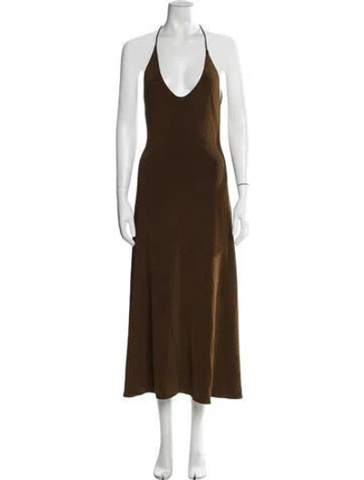 Pre-owned Khaite Halterneck Midi Length Dress In Brown
