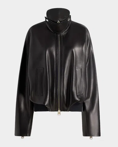 Khaite Hamett Leather Oversized Bomber Jacket In Black