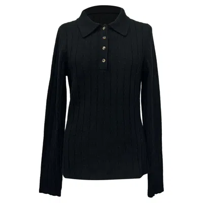 Khaite Hans Ribbed-knit Polo Sweater In Black Cashmere