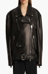 Khaite Hansel Oversize Lambskin Leather Biker Jacket In Black