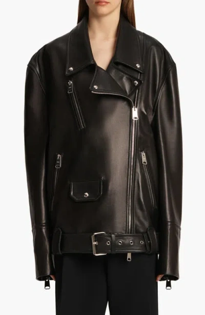 Khaite Hansel Oversize Lambskin Leather Biker Jacket In Black