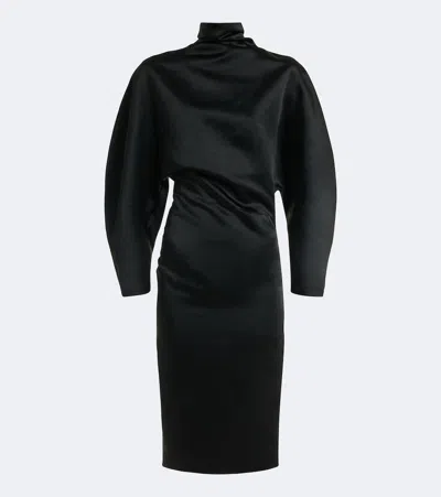 Khaite Harlin Draped Satin Midi Dress In Black