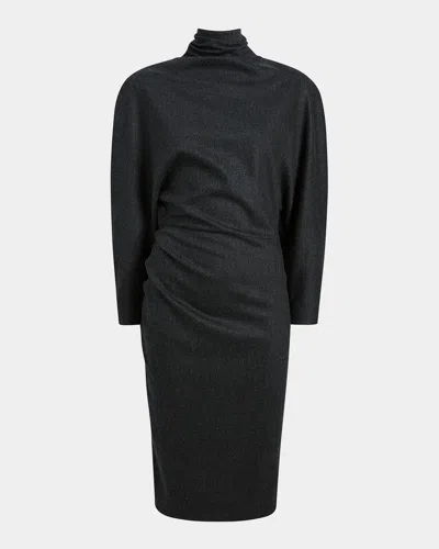 Khaite Harlin Stretch Wool-cashmere Turtleneck Knee-length Dress In Gray
