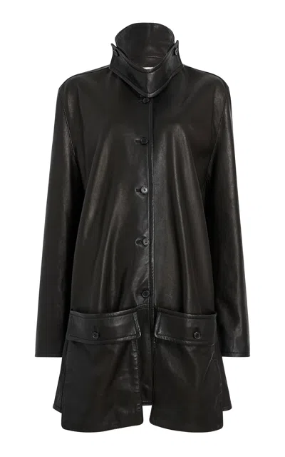 Khaite Harmon Long Plonge Leather Jacket In Black