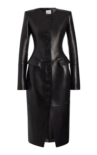 Khaite Harris Plonge Leather Coat In Black