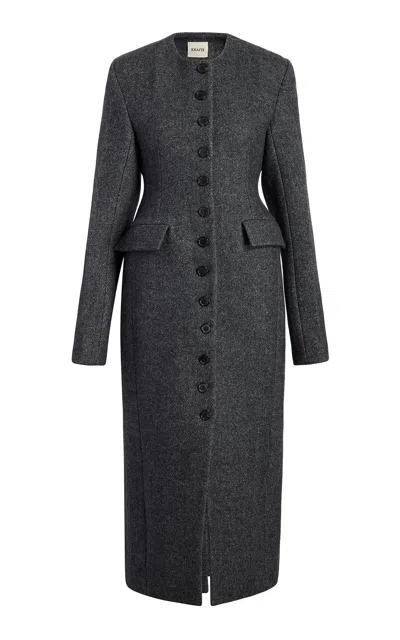 Khaite Harrison Wool Twill Melton Coat In Gray