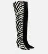 Khaite Harvey Suede And Zebra-print Calf Hair Over-the-knee Boots In Animal Print