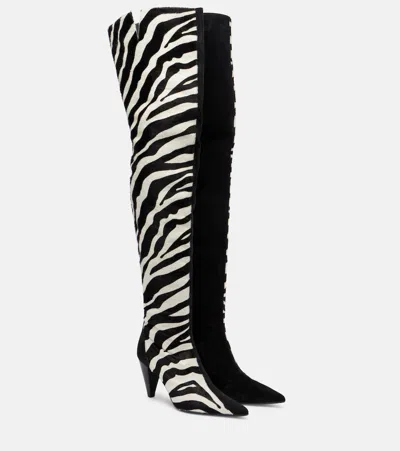 Khaite Harvey Suede And Zebra-print Calf Hair Over-the-knee Boots In Animal Print