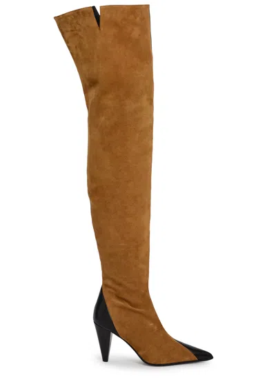 Khaite Harvey 85 Suede And Leather Over-the-knee Boots In Brown