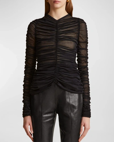 Khaite Haven Ruched Silk-blend Top In Black