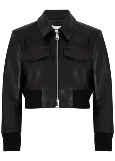 Khaite Hector Cropped Leather Jacket In Black