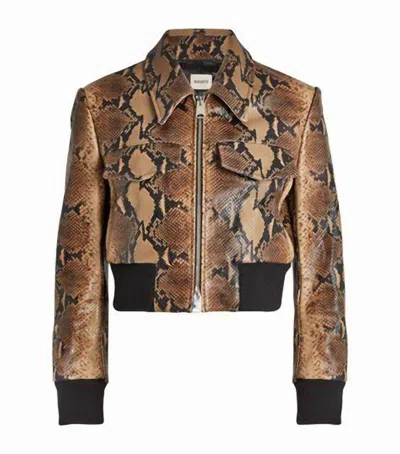 Khaite Hector Cropped Snake Print Leather Jacket In Brown