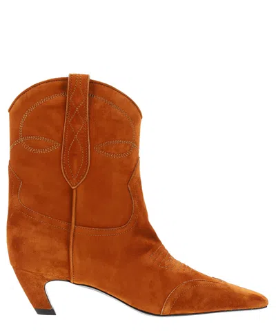 Khaite Dallas Suede Ankle Boots In Caramel