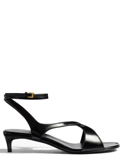 Khaite Heeled Sandals With Ankle Strap, 100% Leather, Made In Italy In Nero
