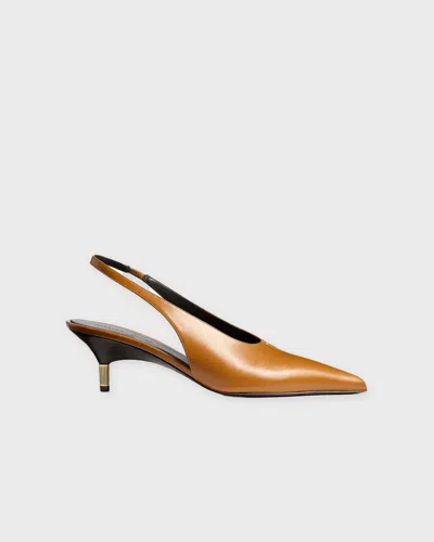 Khaite Bella 55 18kt Gold-plated Leather Slingback Pumps In Brown