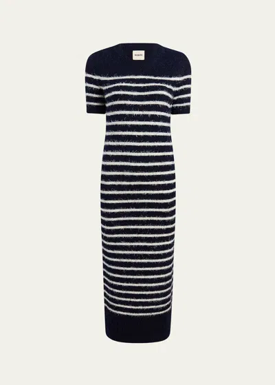 Khaite Helen Long Cashmere Dress In Navy Cream