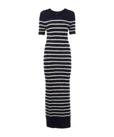 Khaite Helen Striped Silk And Cashmere Midi Dress In Black