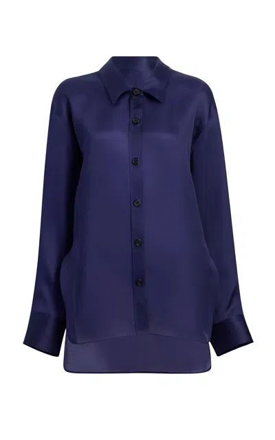Khaite Herschel Satin Shirt In Navy