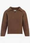 Khaite Cashmere Knit Sweater With Open Collar In Brown