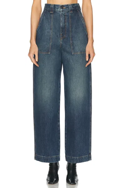 Khaite Hewey Cropped High-rise Wide-leg Jeans In Mid Denim