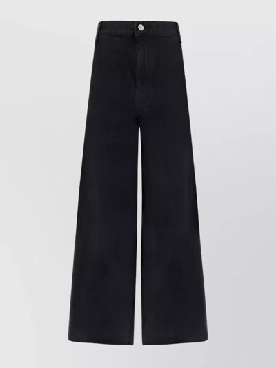 Khaite High-waisted Oversize Wide Leg Cotton Trousers In Black